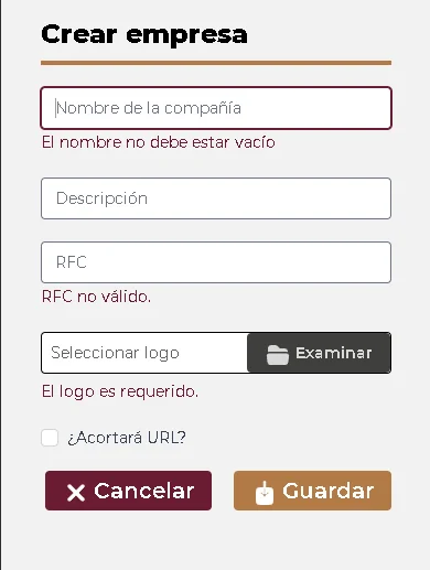 Falló datos inválidos