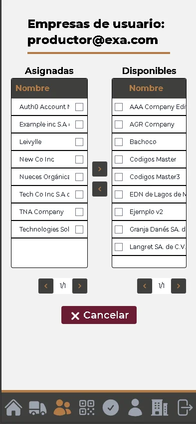 Vista empresas de usuario